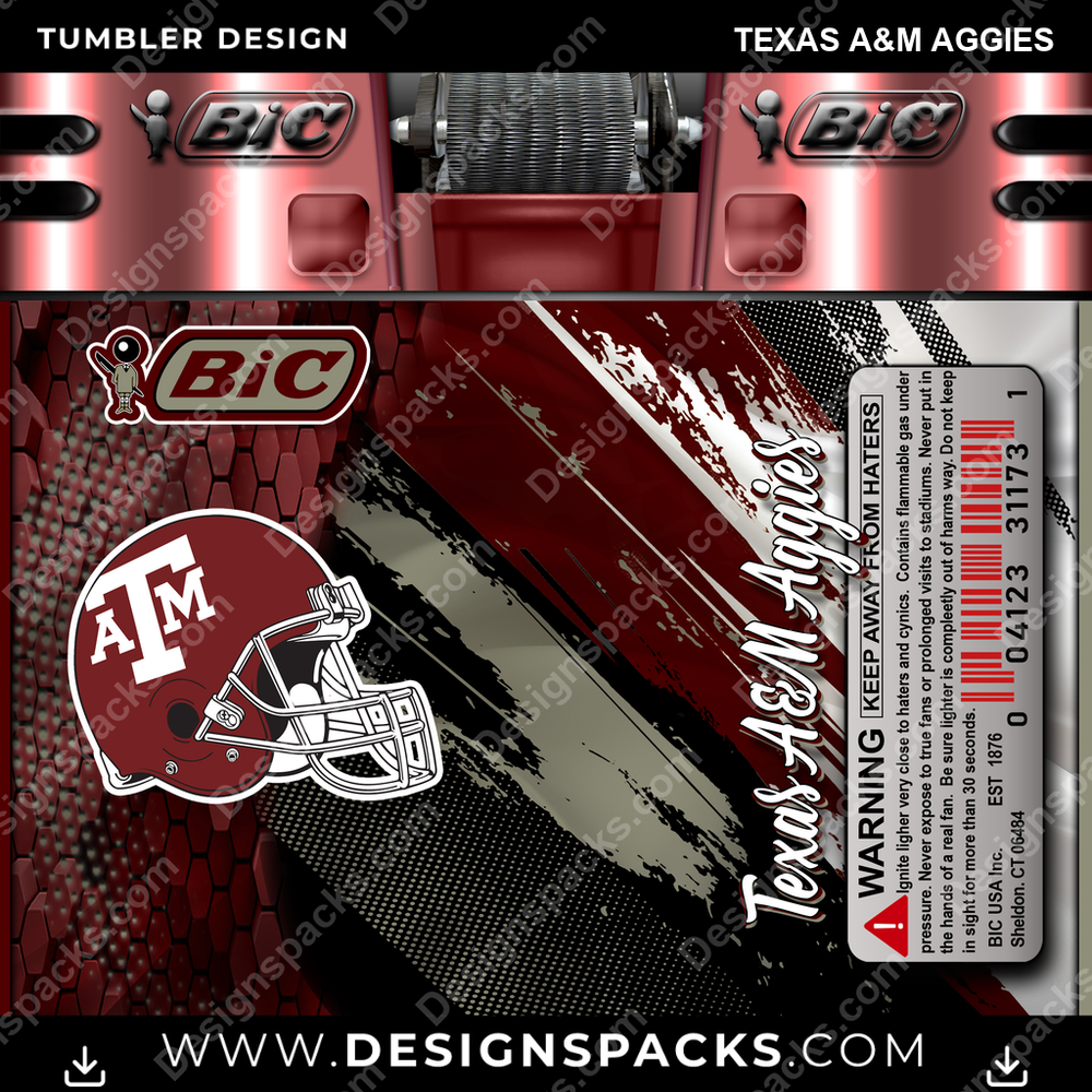 College Sport BIC Lighter Texas A&M Aggies Tumbler Digital Wrap Design