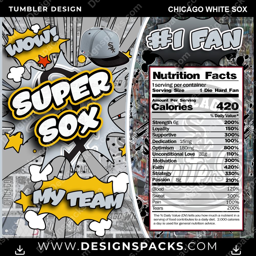 Baseball Super Team Chicago White Sox Tumbler Digital Wrap Design