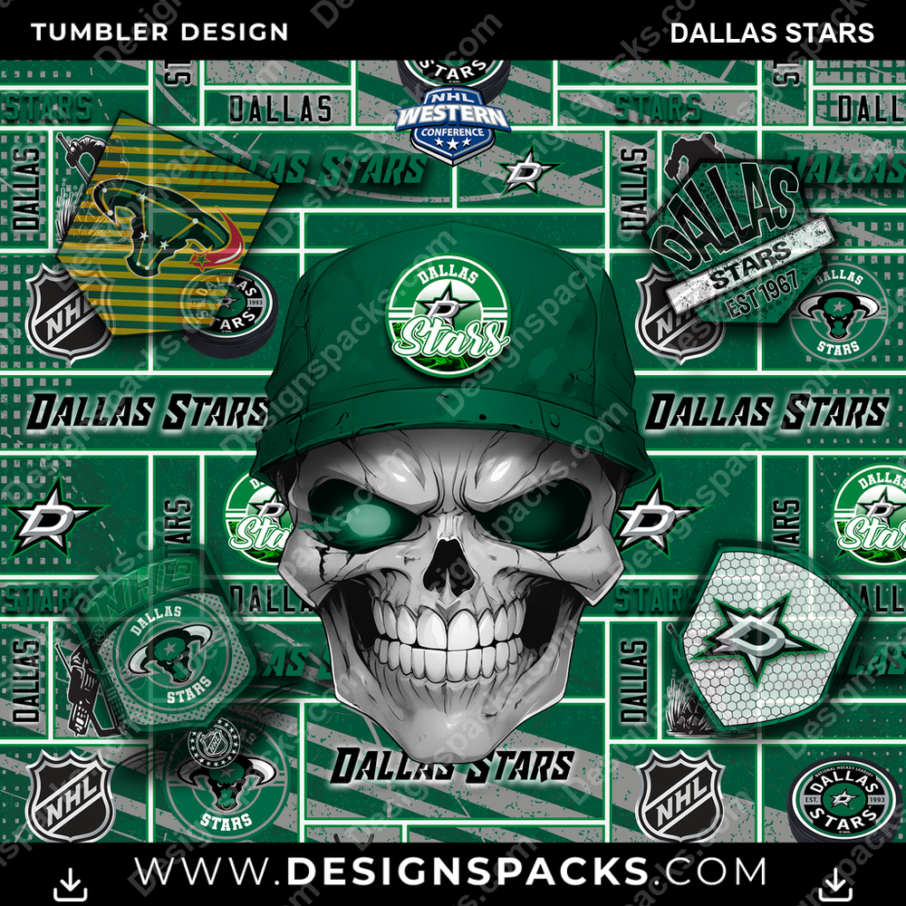 Hockey Skull Dallas Stars Tumbler Digital Wrap Design