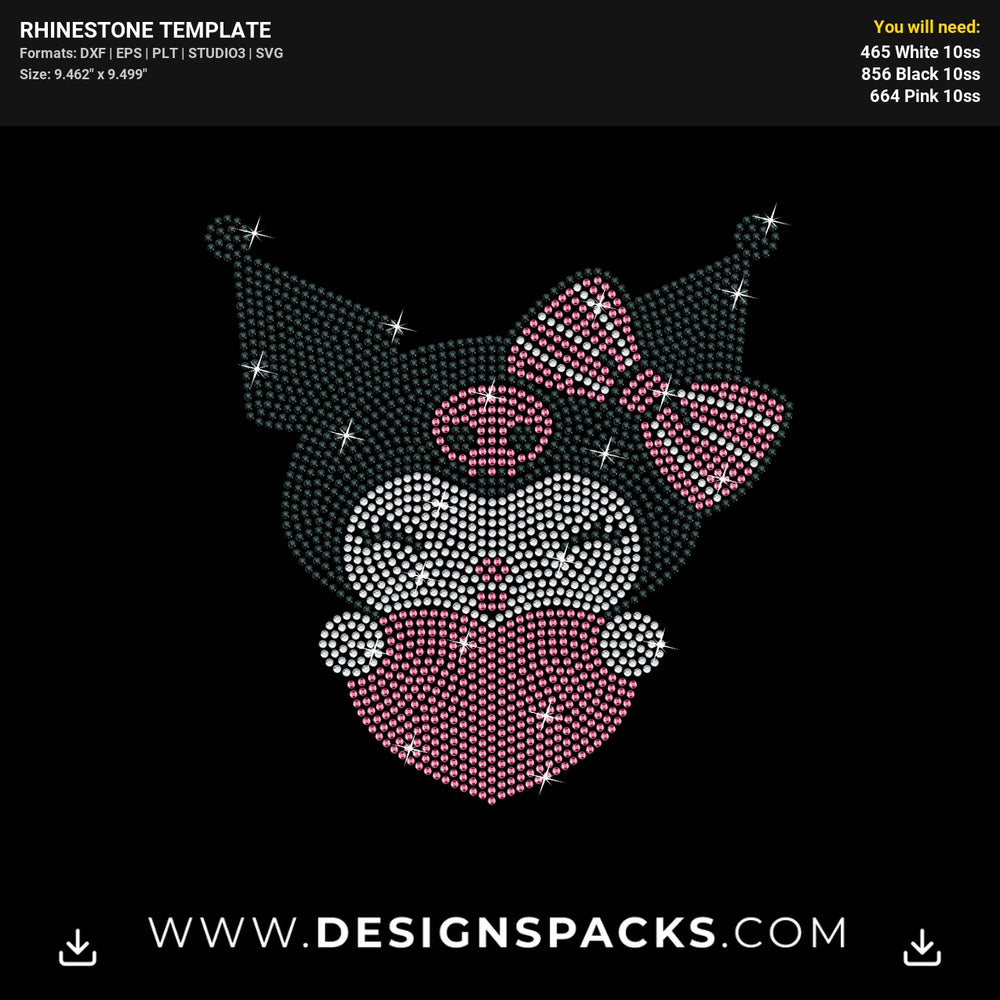 Kuromi Heart Bow Rhinestone Digital Template