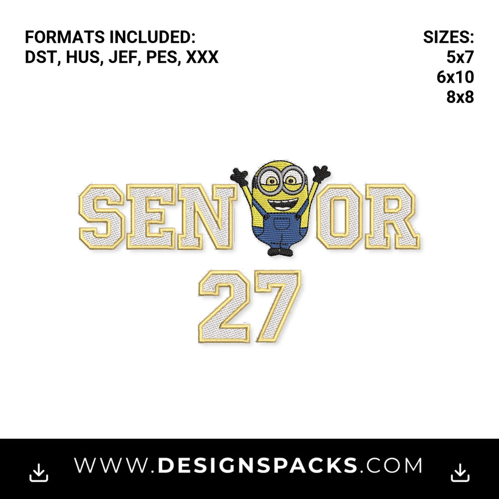 Senior 2027 Minion Varsity Letters Embroidery Design - Instant digital download pattern at Designspacks.com