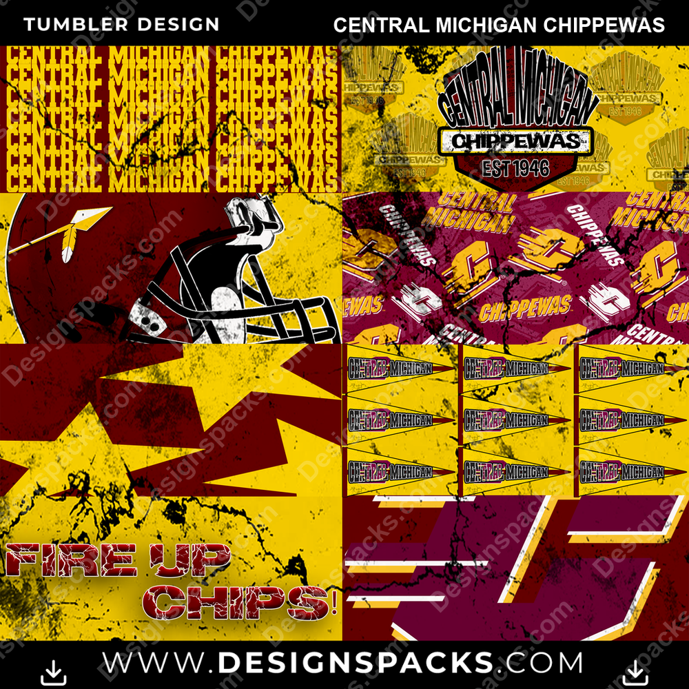 College Sport Distressed BG Central Michigan Chippewas NCAA College Sport Tumbler Digital Wrap Design Download