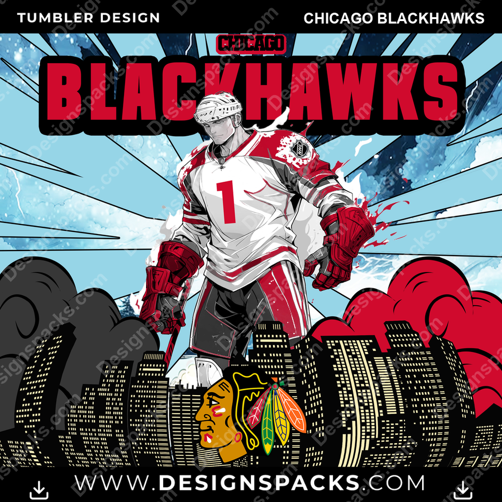 Ice Hockey Comic Cover Chicago Blackhawks Tumbler Digital Wrap Design