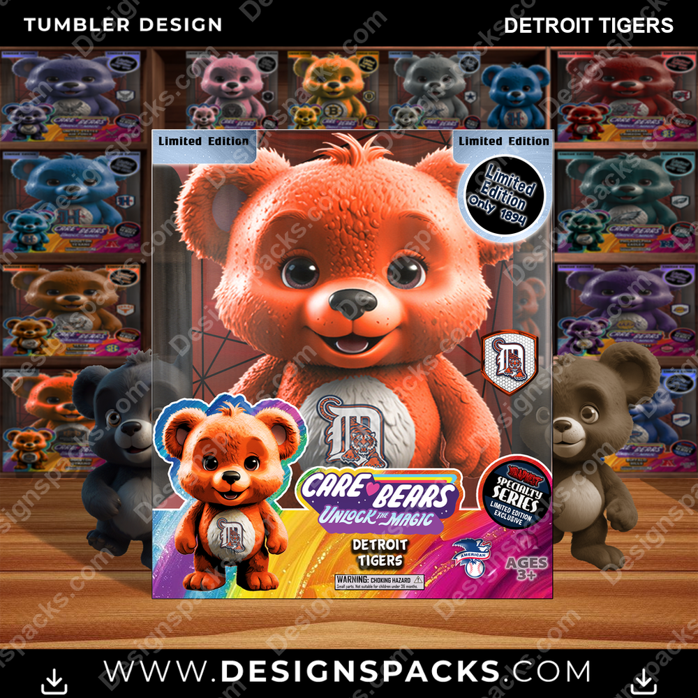 Baseball Care Bear Box Detroit Tigers Tumbler Digital Wrap Design