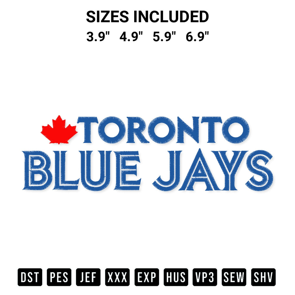 Stitch like a pro with the Toronto Blue Jays Wordmark Embroidery Design embroidery pattern from Designspacks.com. High-quality digital machine embroidery file. Available sizes: 3.9", 4.9", 5.9", 6.9".