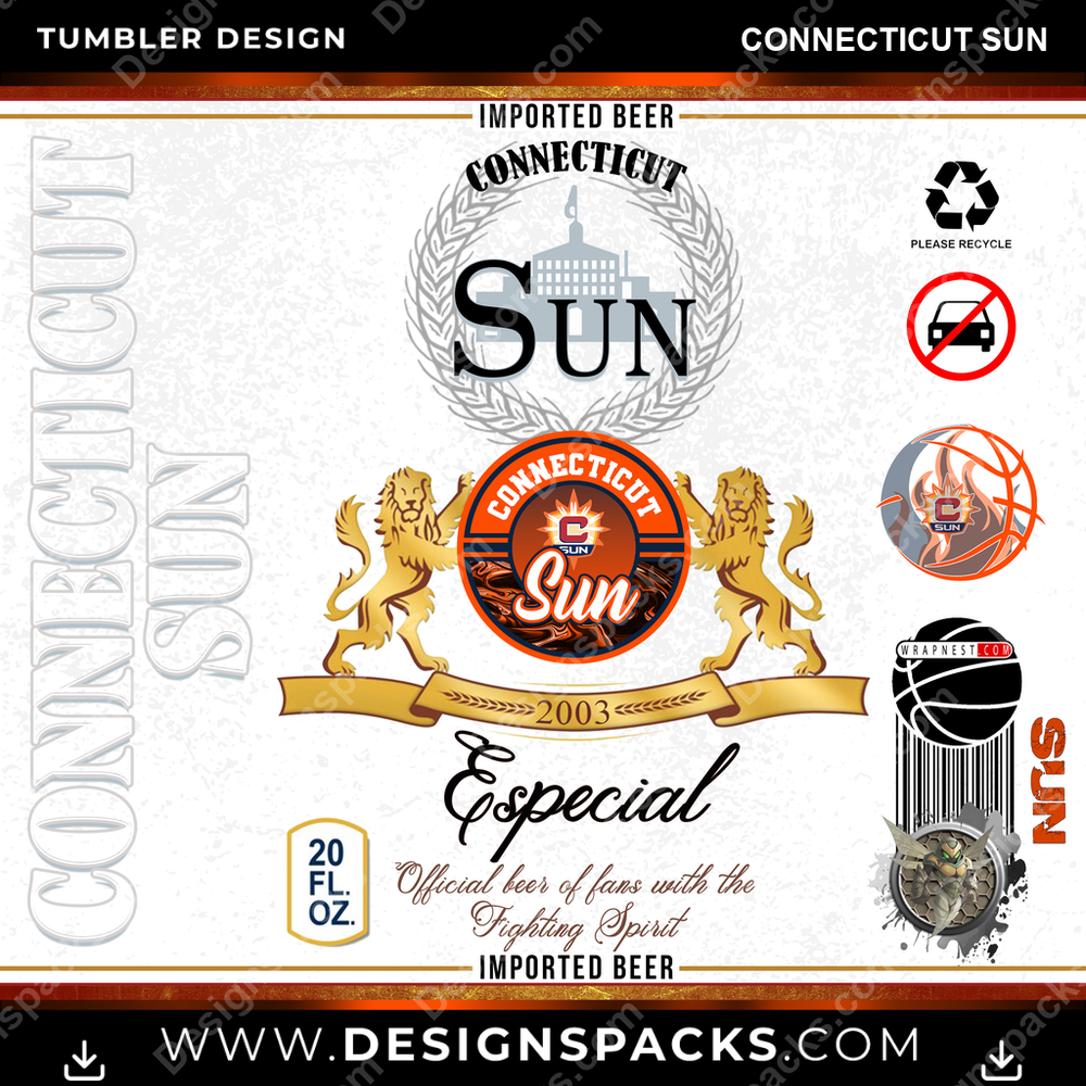 Basketball Modelo Connecticut Sun Tumbler Digital Wrap Design