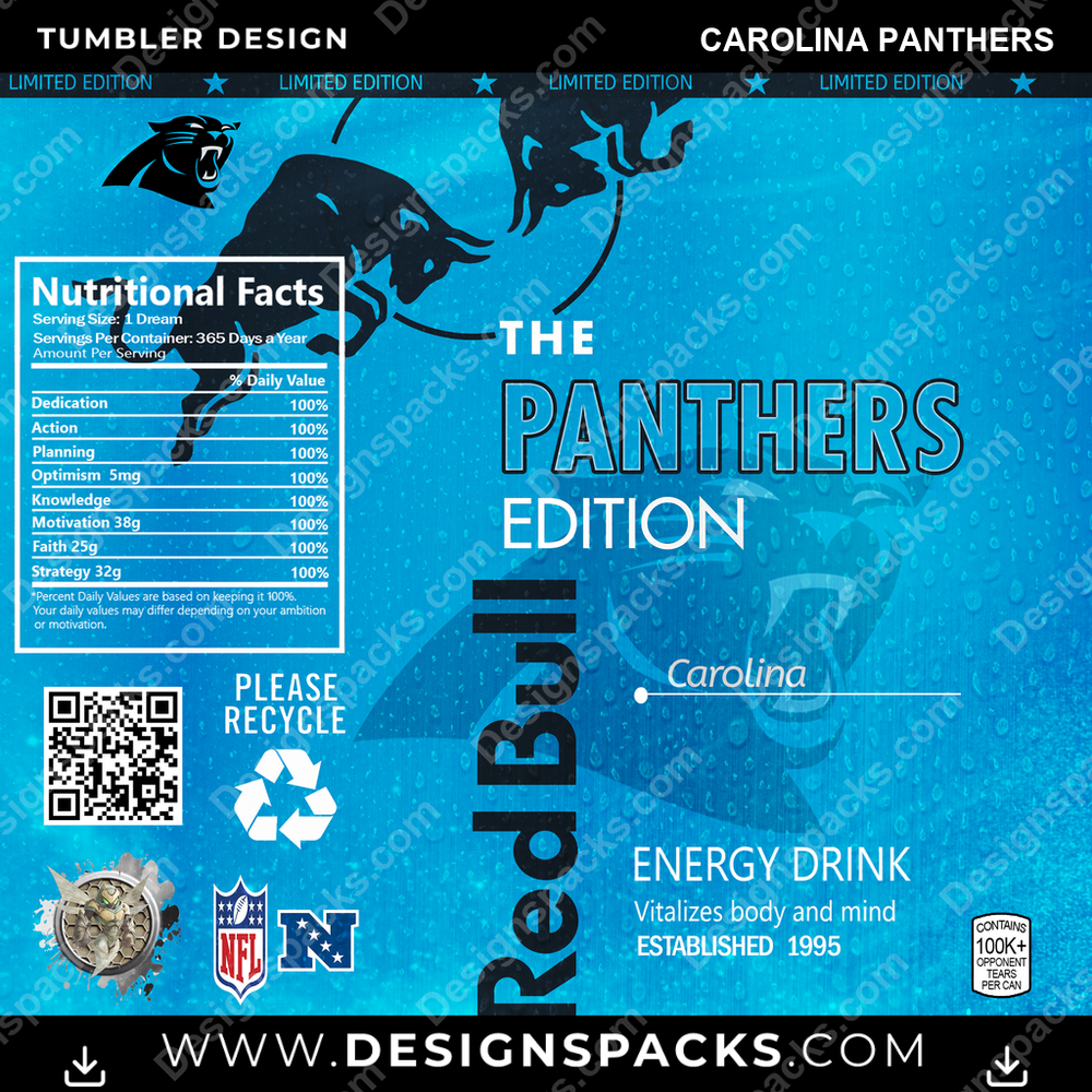 Football Red Bull Carolina Panthers NFL Football Tumbler Digital Wrap Design Download