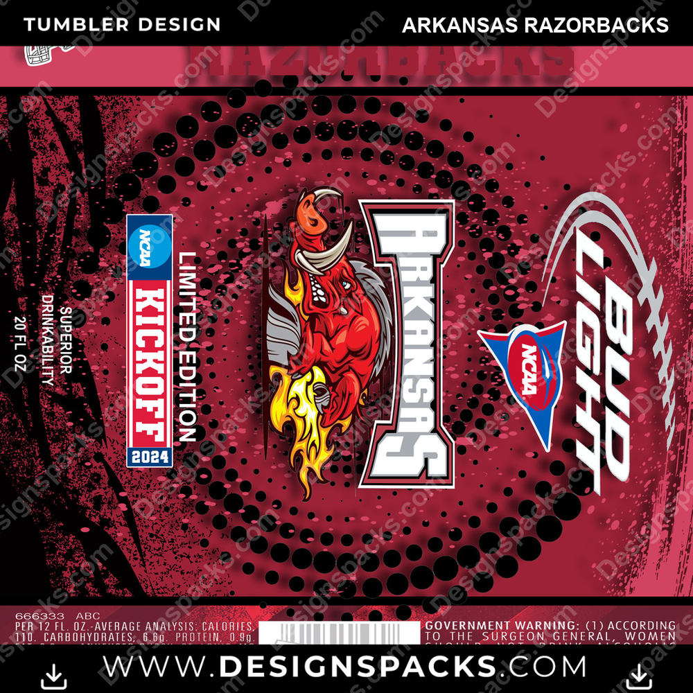 College Sport Bud Arkansas Razorbacks Tumbler Digital Wrap Design