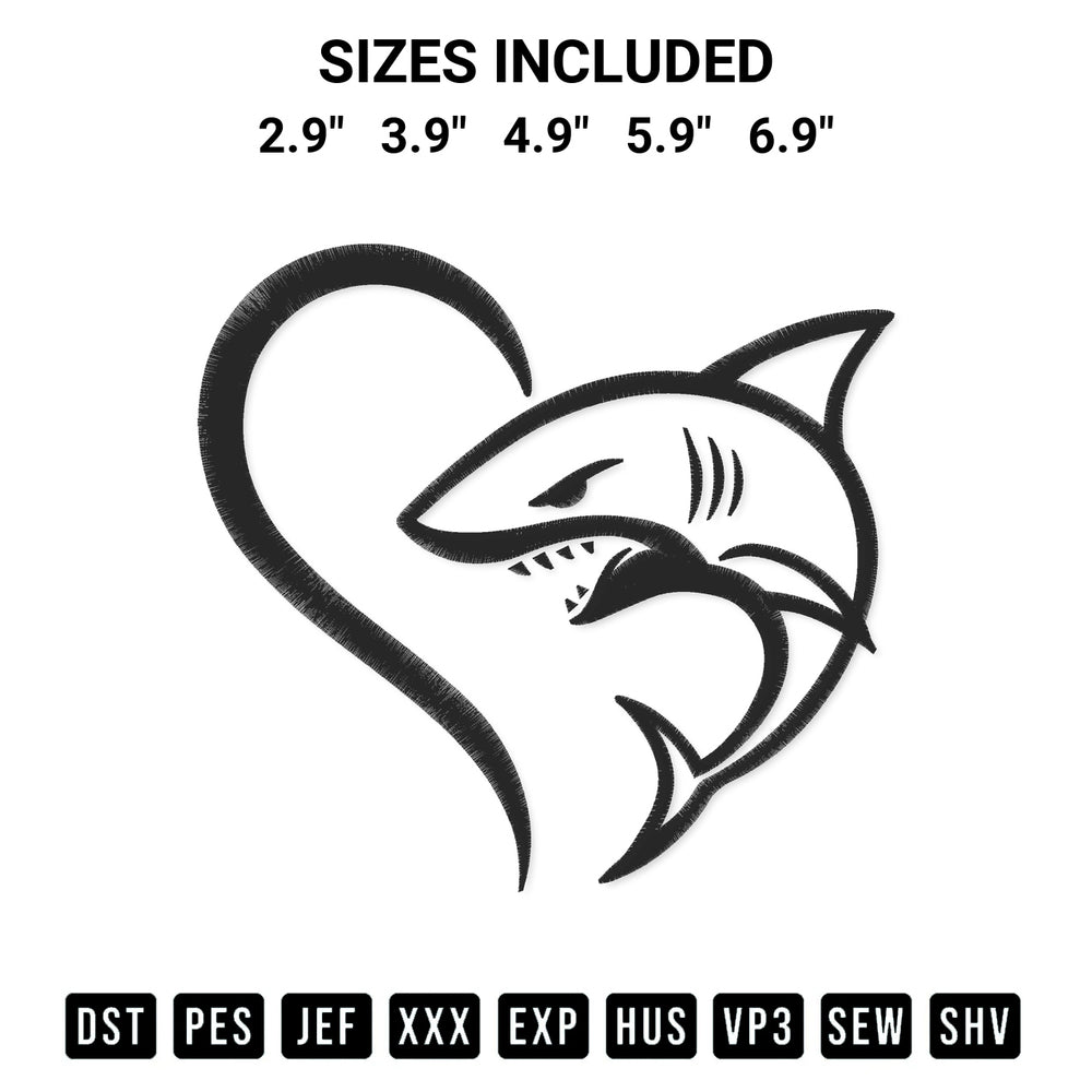 Elevate your next project with our Shark Heart Embroidery Design embroidery file. Shop high-quality digital patterns instantly at Designspacks.com. Available sizes: 2.9", 3.9", 4.9", 5.9", 6.9".
