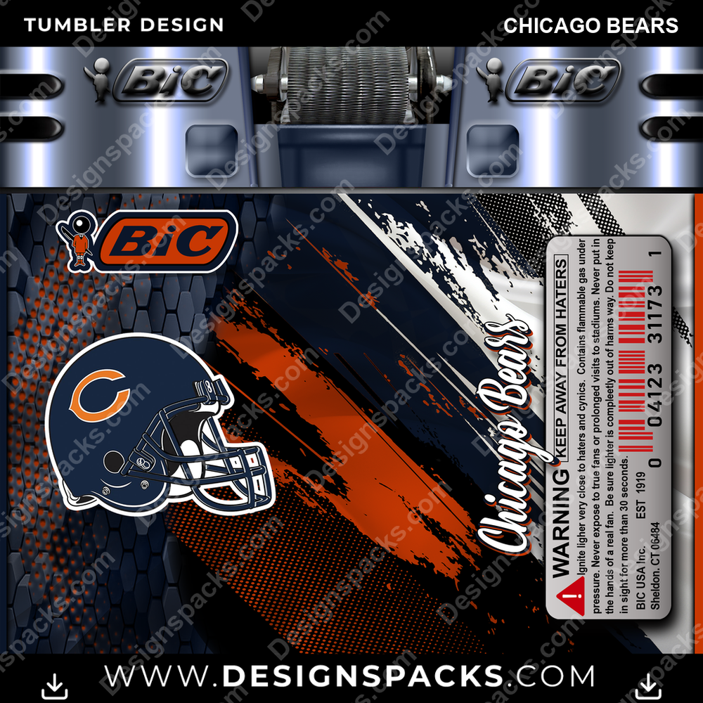 Football BIC Lighter Chicago Bears Tumbler Digital Wrap Design