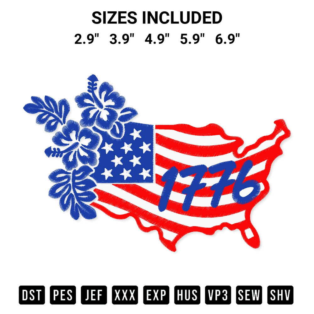 Transform your fabrics with the 1776 Patriotic Embroidery Design embroidery design. Instant access to premium digitized patterns at Designspacks.com. Available sizes: 2.9", 3.9", 4.9", 5.9", 6.9".