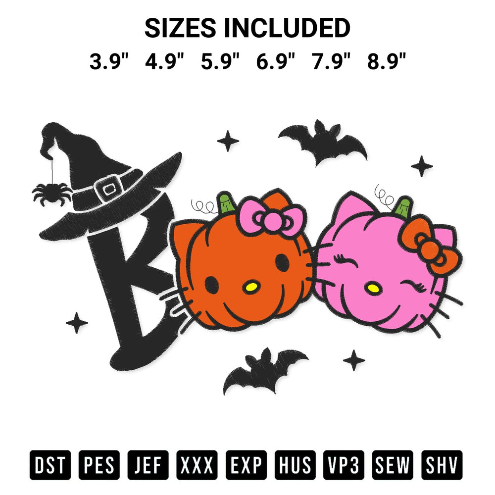 Add a unique touch to your apparel with the Boo Pumpkin Hello Kitty Embroidery Design embroidery file. Premium instant download available now on Designspacks.com. Available sizes: 3.9", 4.9", 5.9", 6.9", 7.9", 8.9".