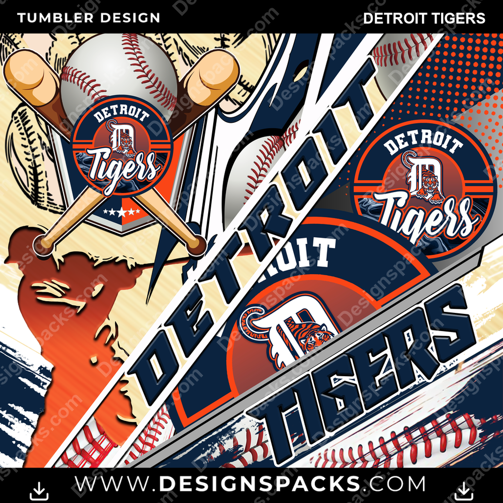 Baseball Silhouette Detroit Tigers Tumbler Digital Wrap Design