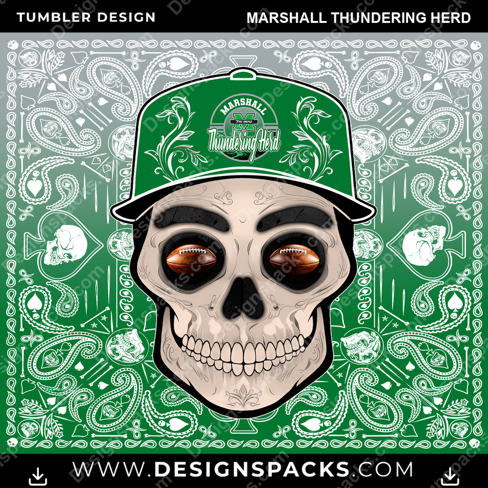 College Sport Skull Handkerchief Marshall Thundering Herd NCAA College Sport Tumbler Digital Wrap Design Download
