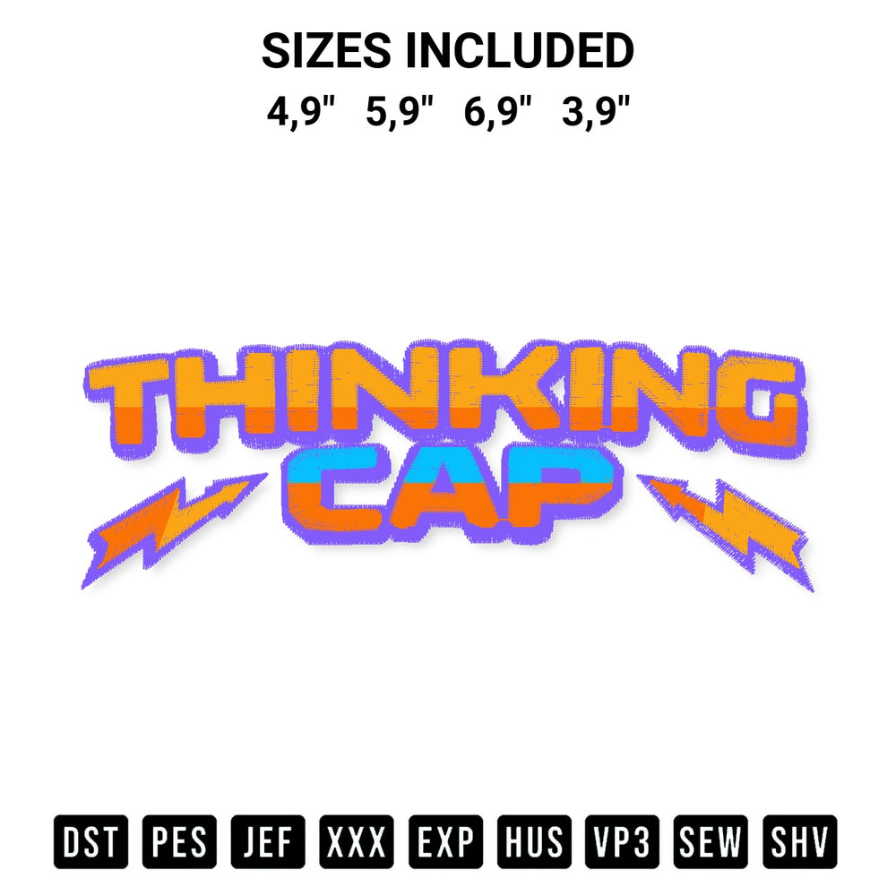 Create amazing crafts with the Thinking Cap Logo Embroidery Design embroidery file. High-quality digital download from Designspacks.com, perfect for beginners and pros. Available sizes: 4,9", 5,9", 6,9", 3,9".