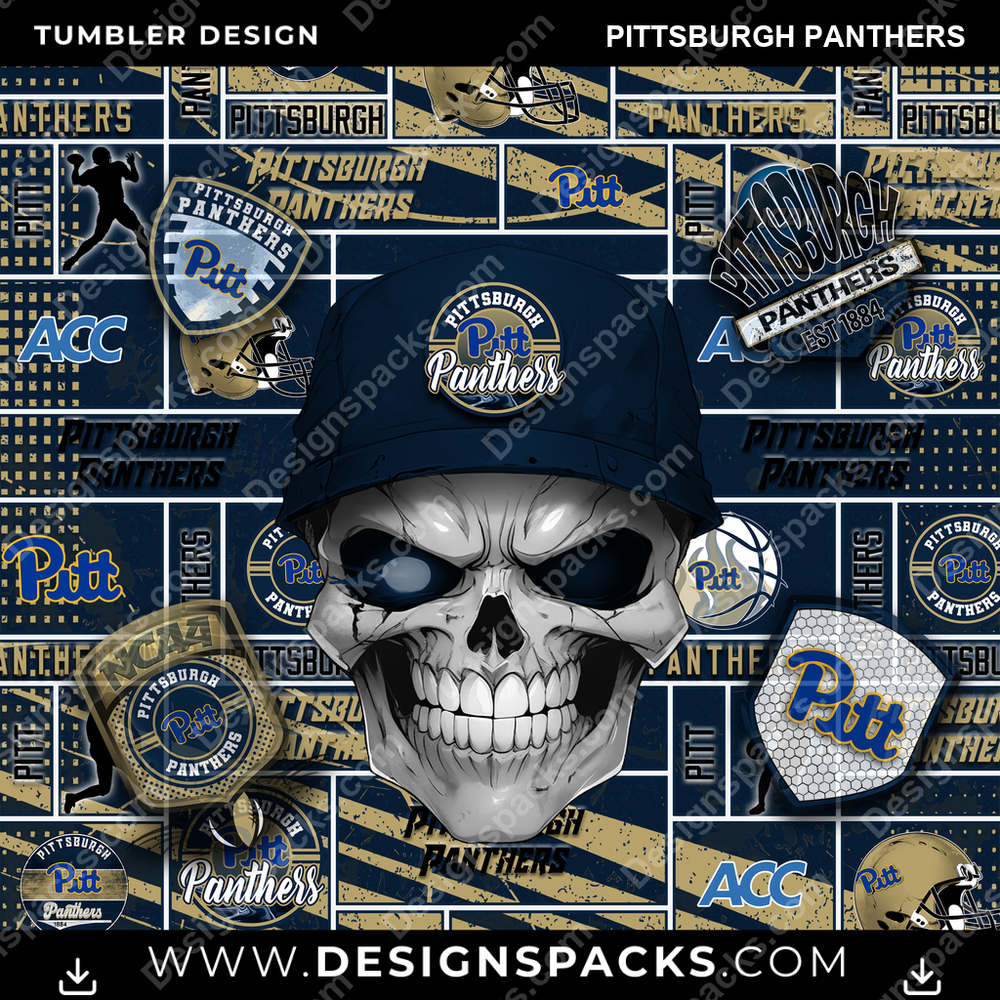 College Sport Skull Pittsburgh Panthers Tumbler Digital Wrap Design