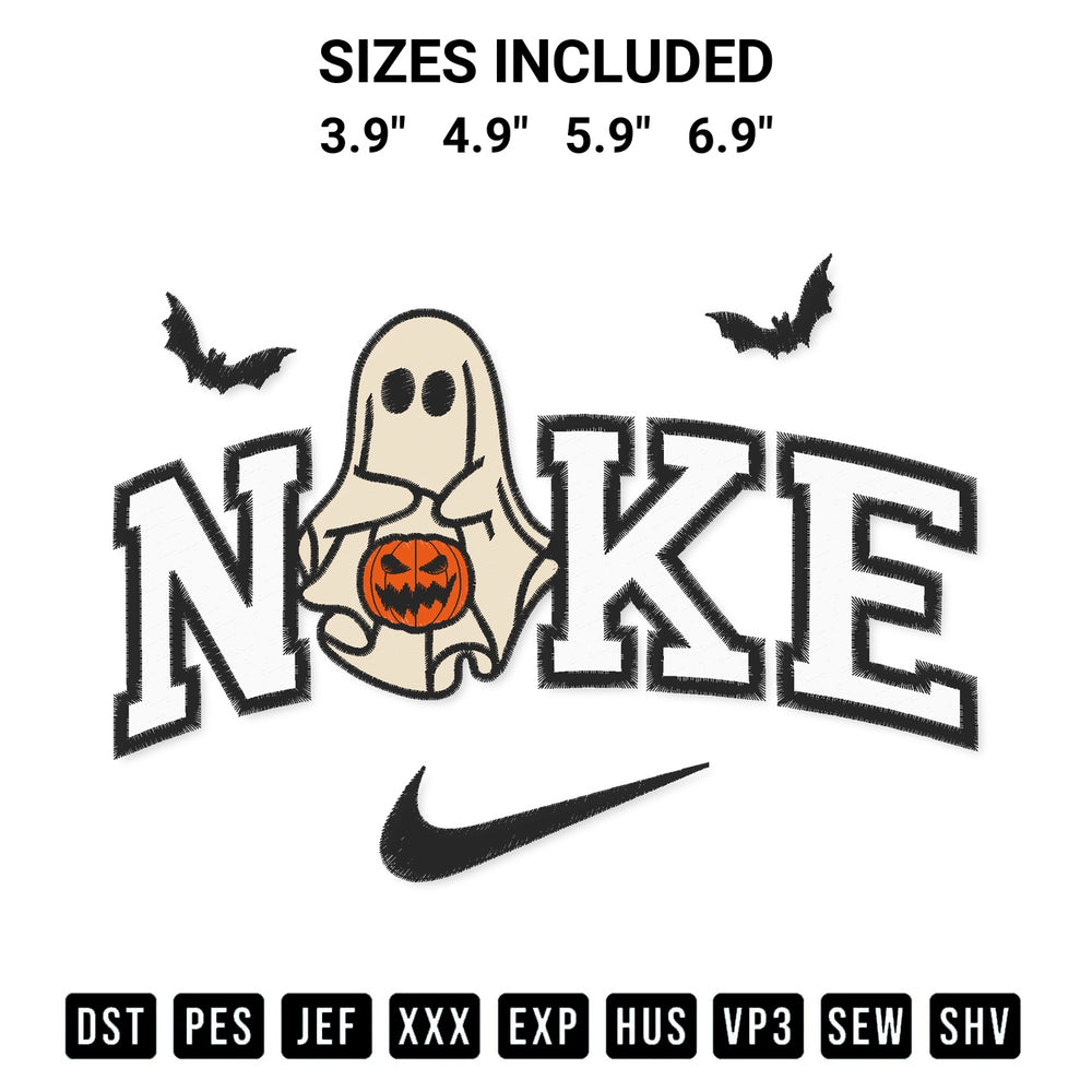 Elevate your next project with our Nike Ghost Holding Pumpkin Embroidery Design embroidery file. Shop high-quality digital patterns instantly at Designspacks.com. Available sizes: 3.9", 4.9", 5.9", 6.9".