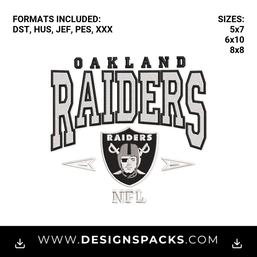 Oakland Raiders NFL Team Logo Embroidery Design - Instant digital download pattern at Designspacks.com