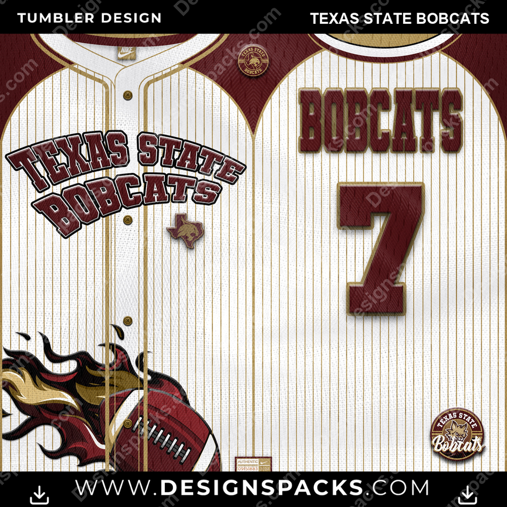 College Sport Team Button-Up Jersey Texas State Bobcats NCAA College Sport Tumbler Digital Wrap Design Download
