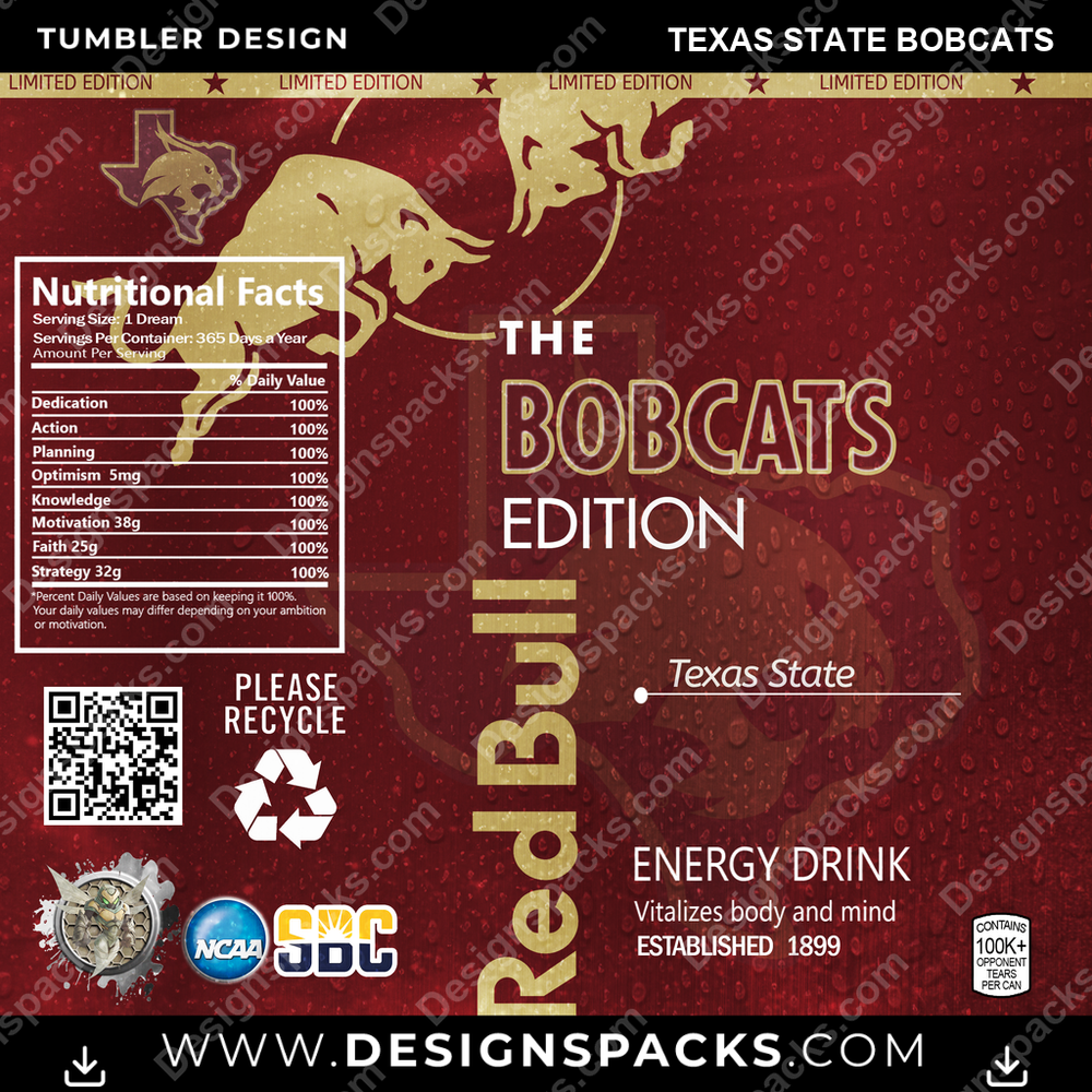 College Sport Red Bull Texas State Bobcats NCAA College Sport Tumbler Digital Wrap Design Download