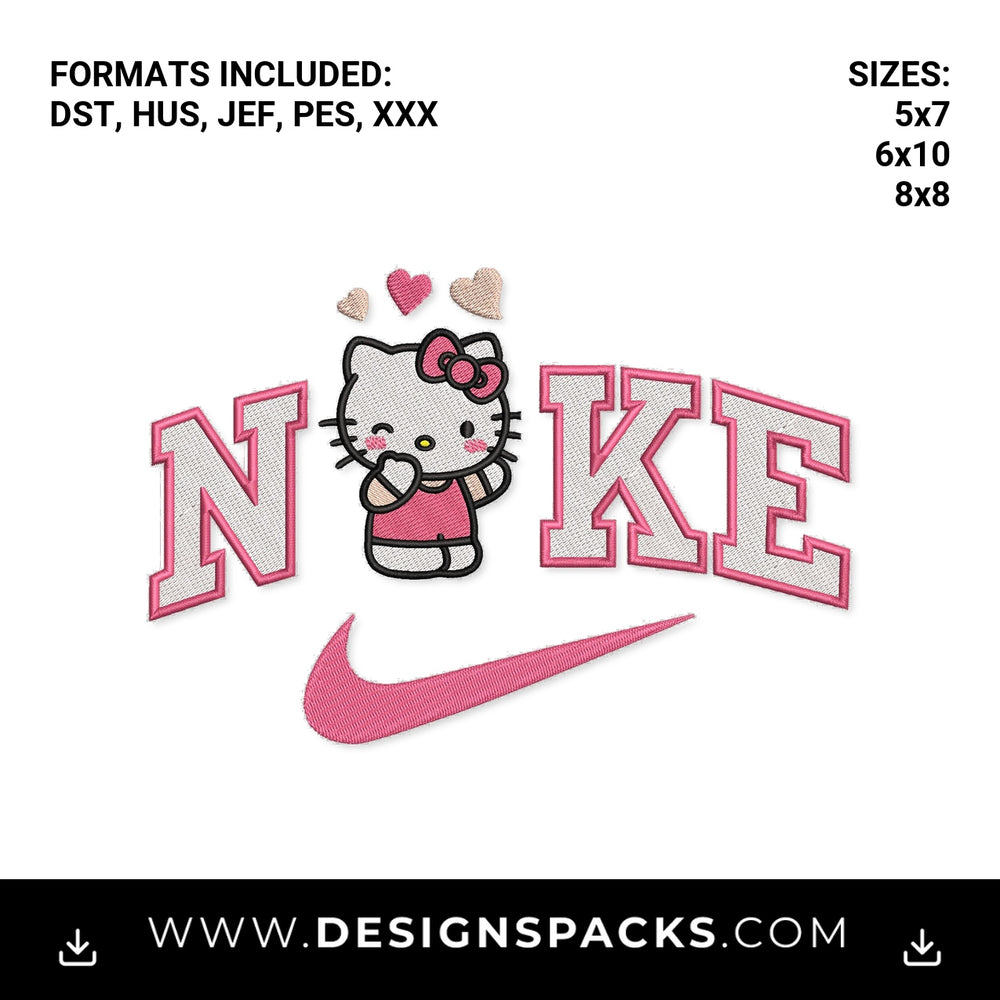 Cute Pink Kitty Nike Swoosh Embroidery Design - Instant digital download pattern at Designspacks.com