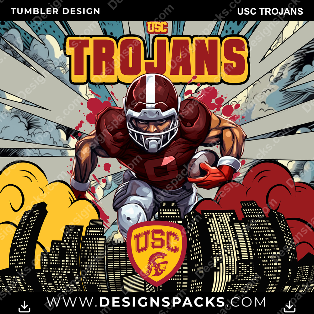 College Sport Comic Cover USC Trojans Tumbler Digital Wrap Design
