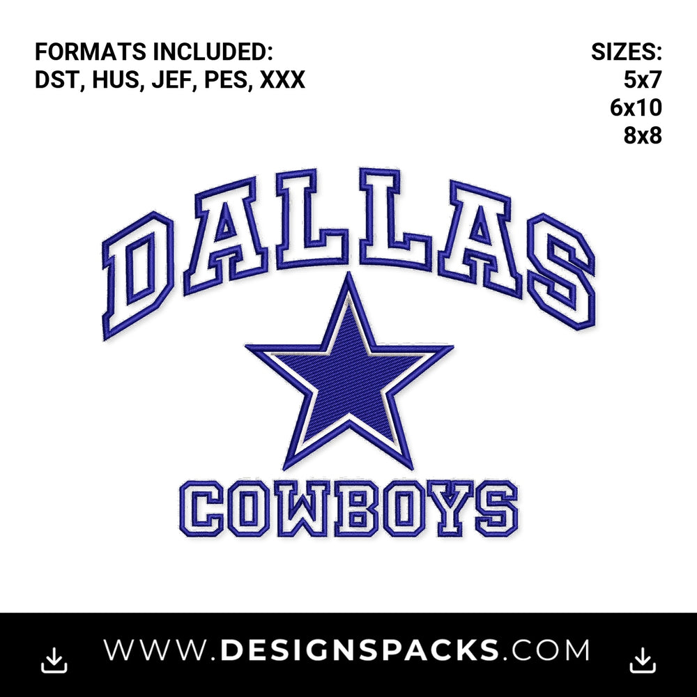 Dallas Cowboys Star Arched Logo Embroidery Design - Instant digital download pattern at Designspacks.com