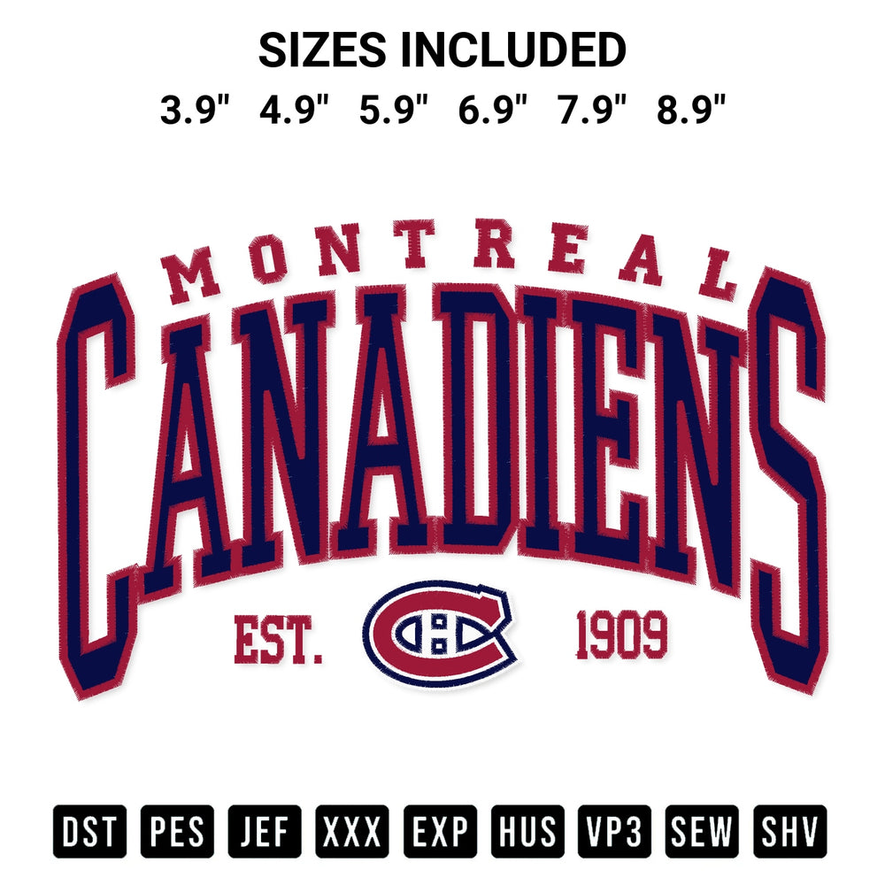 Elevate your next project with our Montreal Canadiens Hockey 1909 Embroidery Design embroidery file. Shop high-quality digital patterns instantly at Designspacks.com. Available sizes: 3.9", 4.9", 5.9", 6.9", 7.9", 8.9".