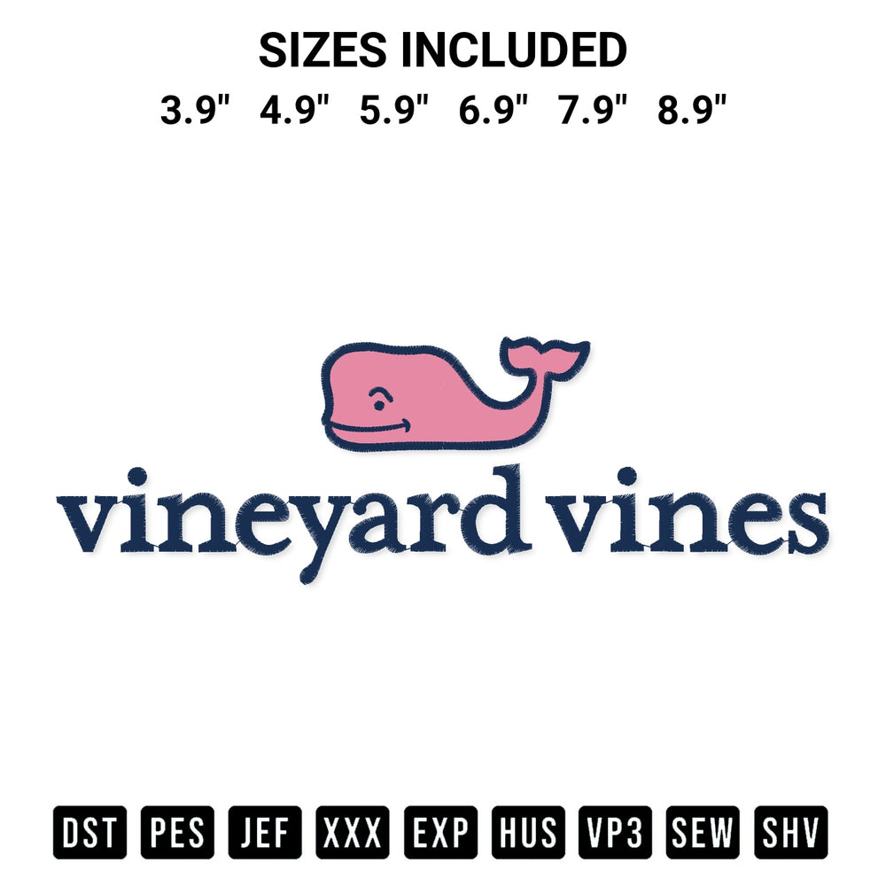 Shop the Vineyard Vines Embroidery Design machine embroidery pattern at Designspacks.com. Beautifully digitized for flawless stitching on any fabric. Available sizes: 3.9", 4.9", 5.9", 6.9", 7.9", 8.9".