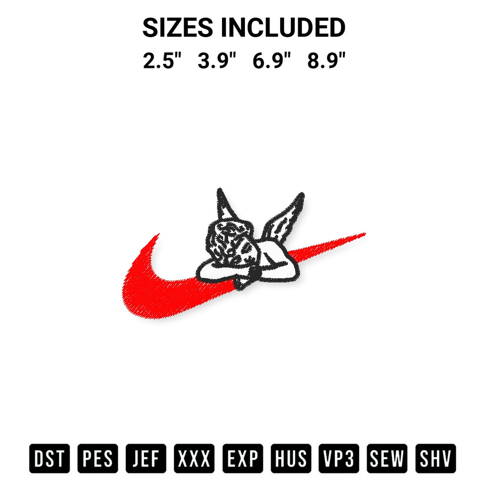 Add a unique touch to your apparel with the Swoosh Cupid Angel Embroidery Design embroidery file. Premium instant download available now on Designspacks.com. Available sizes: 2.5", 3.9", 6.9", 8.9".