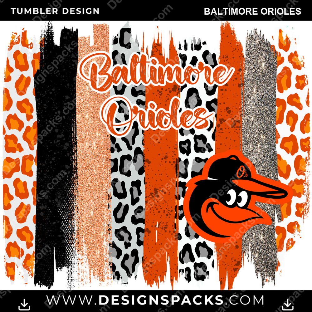 Baseball Brush Strokes Baltimore Orioles Tumbler Digital Wrap Design