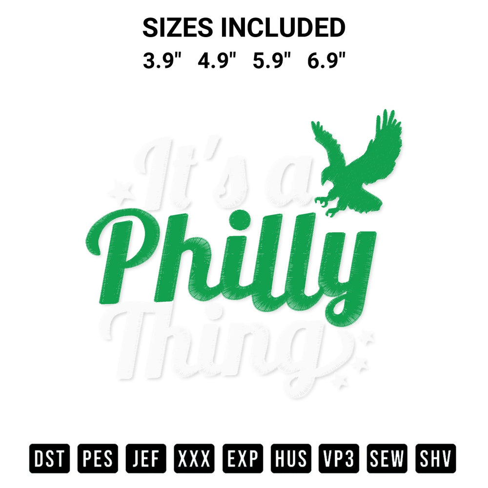 Transform your fabrics with the Philadelphia Eagles Its A Philly Thing Philadelphia Football Embroidery Design embroidery design. Instant access to premium digitized patterns at Designspacks.com. Available sizes: 3.9", 4.9", 5.9", 6.9".