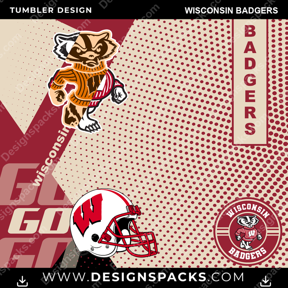 College Sport GO Wisconsin Badgers NCAA College Sport Tumbler Digital Wrap Design Download