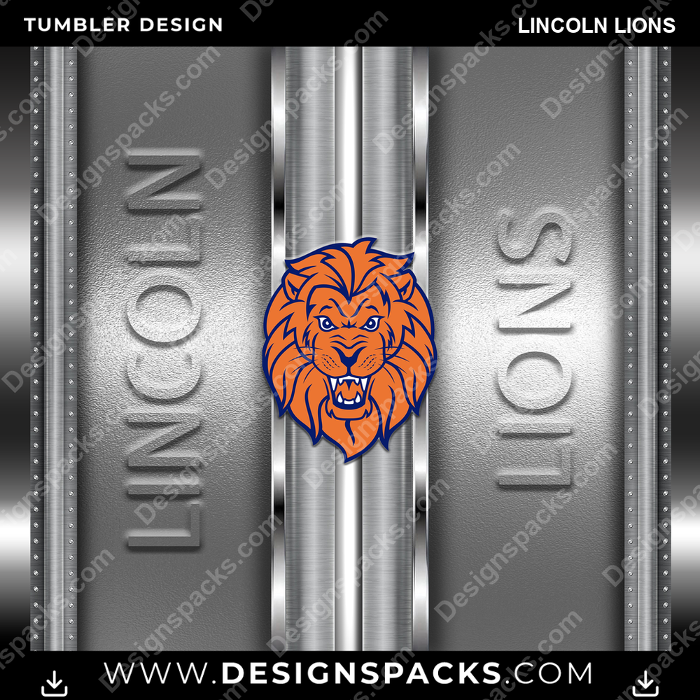 College Sport Metallic Lincoln Lions NCAA College Sport Tumbler Digital Wrap Design Download