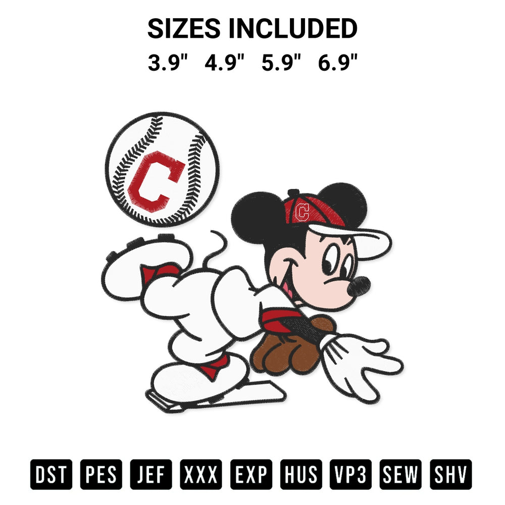 Shop the Baseball Cleveland Indians Mickey Mouse Embroidery Design machine embroidery pattern at Designspacks.com. Beautifully digitized for flawless stitching on any fabric. Available sizes: 3.9", 4.9", 5.9", 6.9".