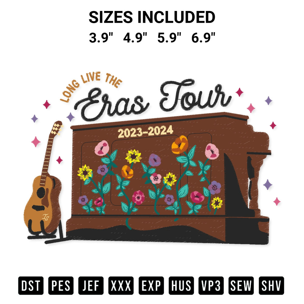 Transform your fabrics with the Long Live The Eras Tour Embroidery Design embroidery design. Instant access to premium digitized patterns at Designspacks.com. Available sizes: 3.9", 4.9", 5.9", 6.9".