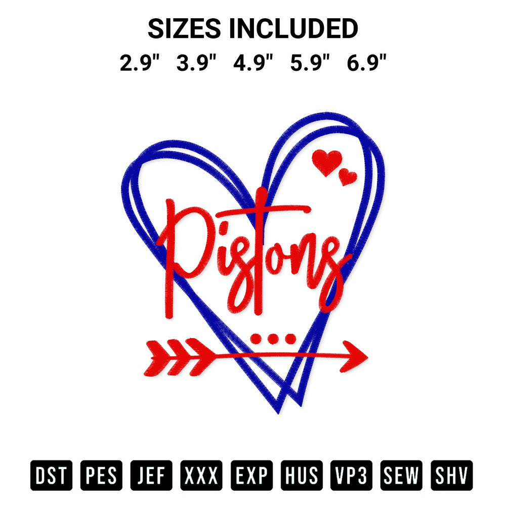 Create amazing crafts with the Detroit Pistons Heart Embroidery Design embroidery file. High-quality digital download from Designspacks.com, perfect for beginners and pros. Available sizes: 2.9", 3.9", 4.9", 5.9", 6.9".