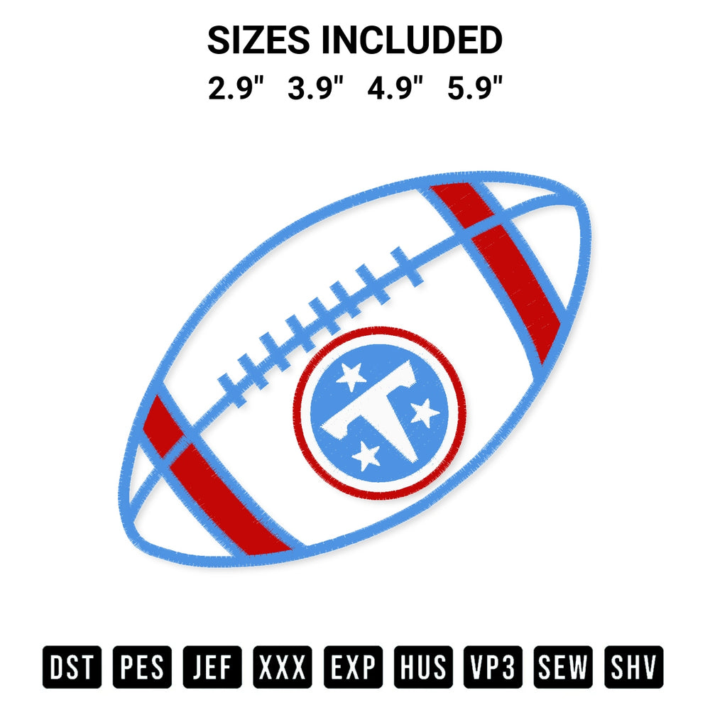 Download the American Football Tennessee Titans Embroidery Design machine embroidery design exclusively at Designspacks.com. Premium digitized pattern for apparel and DIY crafts. Available sizes: 2.9", 3.9", 4.9", 5.9".
