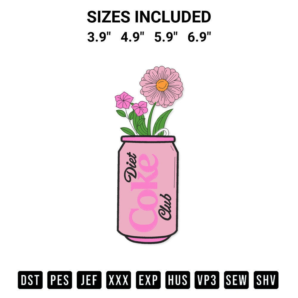 Create amazing crafts with the Diet Coke Flower Pink Embroidery Design embroidery file. High-quality digital download from Designspacks.com, perfect for beginners and pros. Available sizes: 3.9", 4.9", 5.9", 6.9".