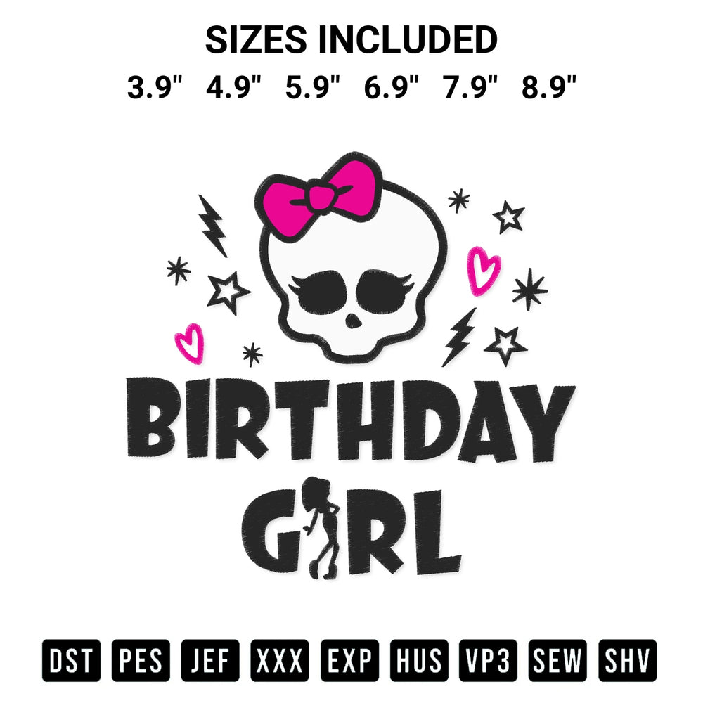 Discover the perfect addition to your crafting collection: Monster High Birthday Girl Embroidery Design embroidery file. Instantly available at Designspacks.com. Available sizes: 3.9", 4.9", 5.9", 6.9", 7.9", 8.9".