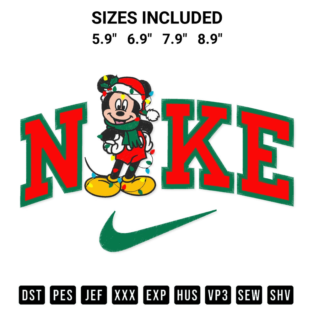 Elevate your next project with our Christmas Lights Mickey X Nike Embroidery Design embroidery file. Shop high-quality digital patterns instantly at Designspacks.com. Available sizes: 5.9", 6.9", 7.9", 8.9".