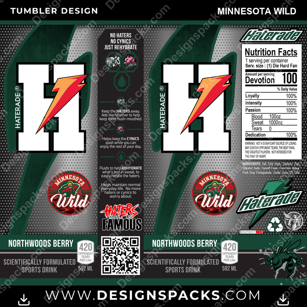 Hockey Haterade Minnesota Wild Tumbler Digital Wrap Design