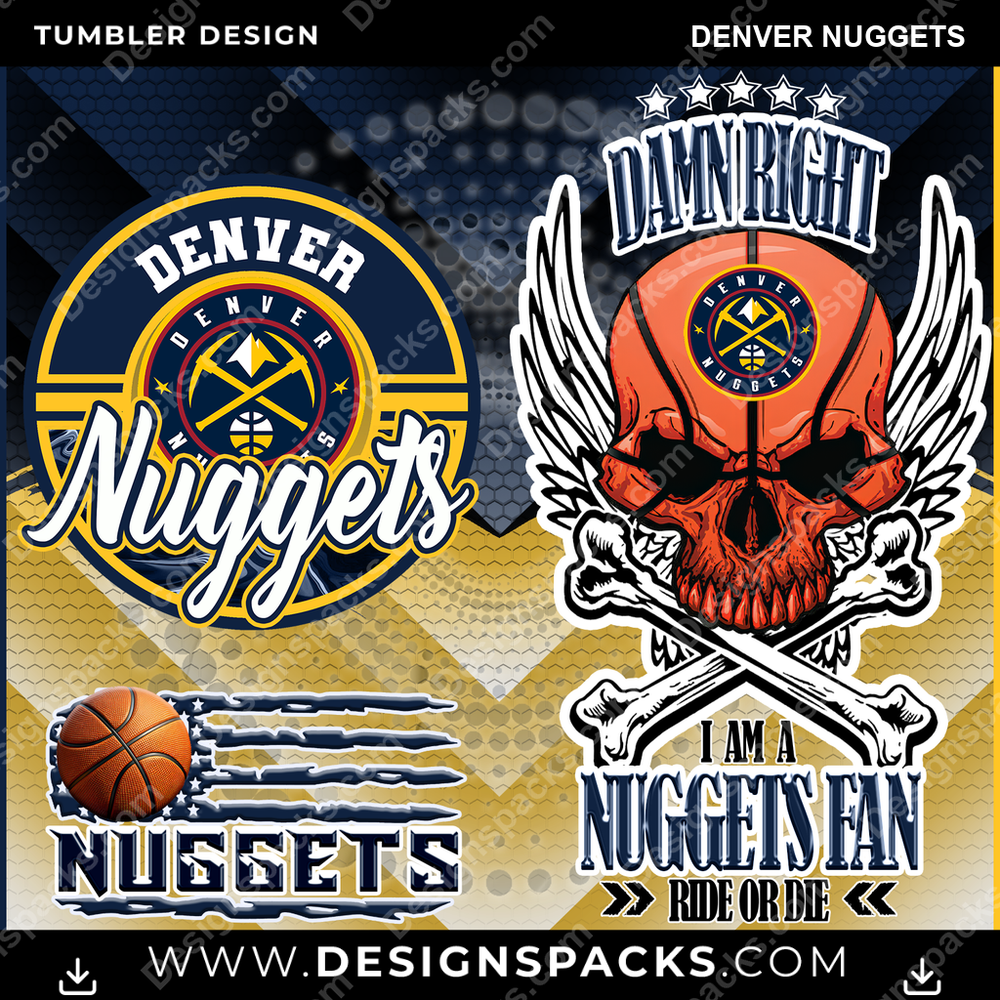 Basketball Skull Denver Nuggets Tumbler Digital Wrap Design