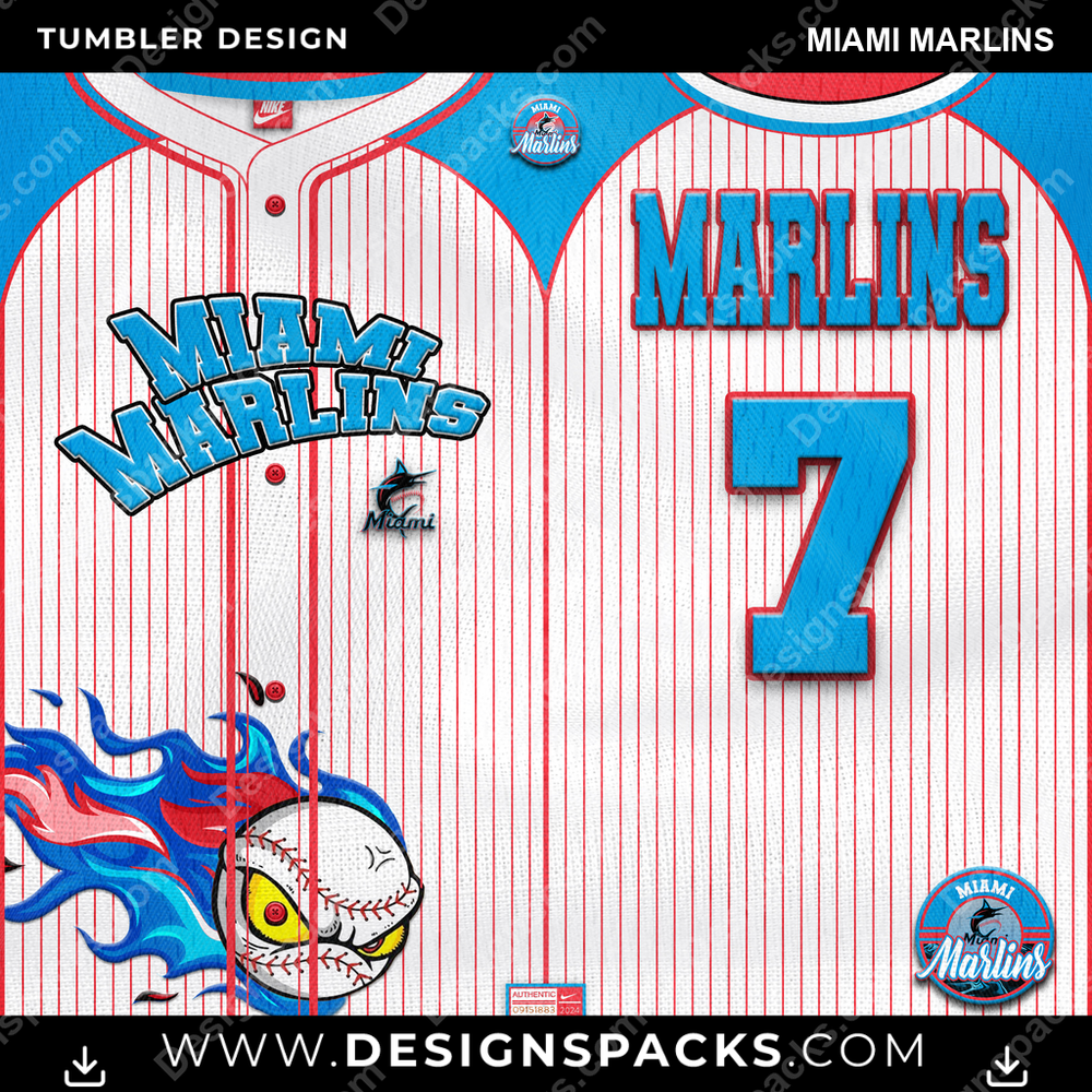 Baseball Team Button-Up Jersey Miami Marlins MLB Baseball Tumbler Digital Wrap Design Download