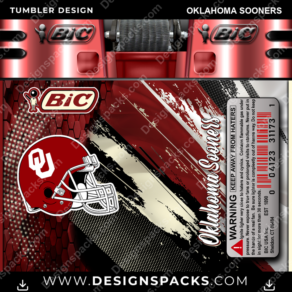 College Sport BIC Lighter Oklahoma Sooners Tumbler Digital Wrap Design