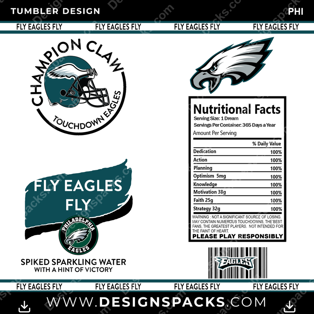 Football White Claw PHI Tumbler Digital Wrap Design
