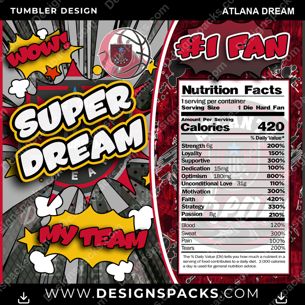 Basketball Super Team Atlana Dream Tumbler Digital Wrap Design