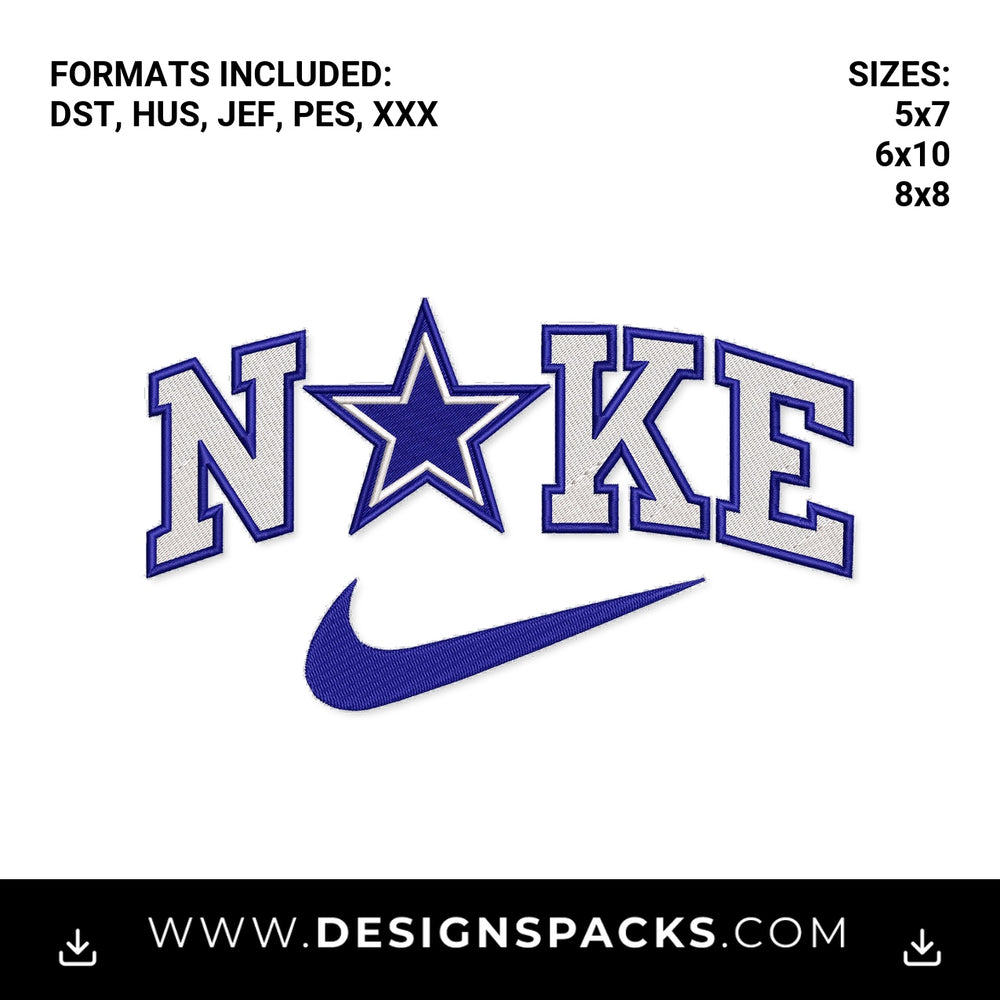 Dallas Football Star Nike Swoosh Embroidery Design - Instant digital download pattern at Designspacks.com
