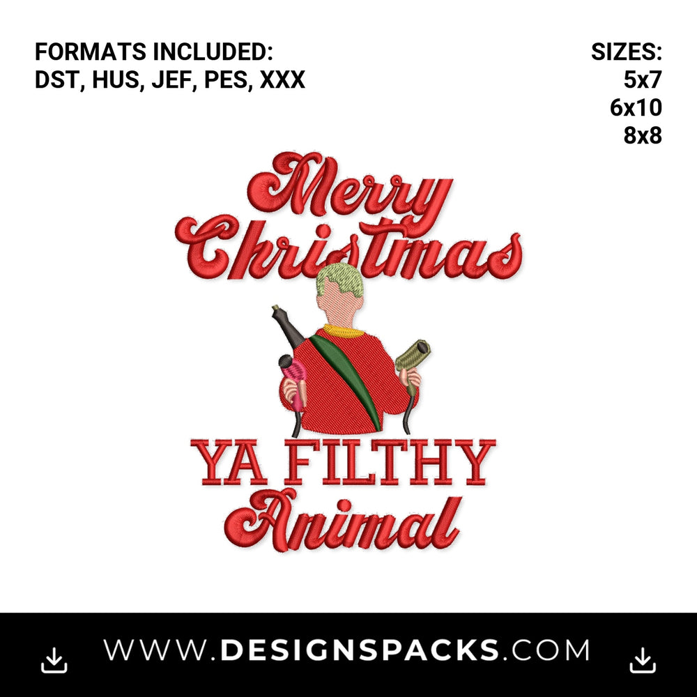 Merry Christmas Ya Filthy Animal Hairdresser Embroidery Design - Instant digital download pattern at Designspacks.com