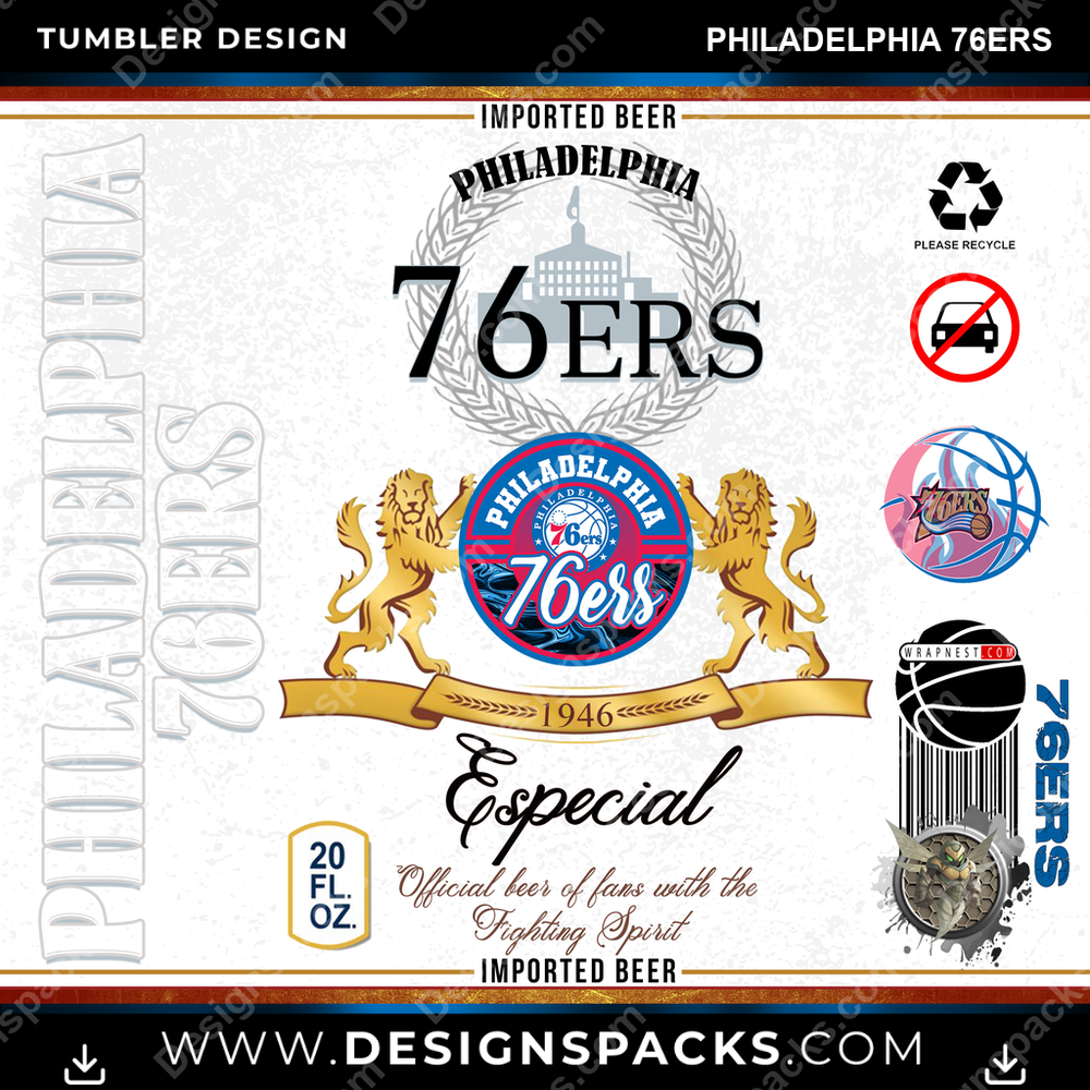 Basketball Modelo Philadelphia 76ers Tumbler Digital Wrap Design